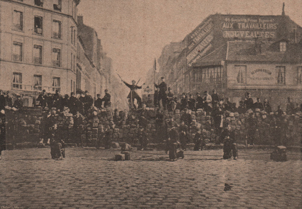 PARIS COMMUNE 1871. Barricade de la chaussée Ménilmontant c1873 old print